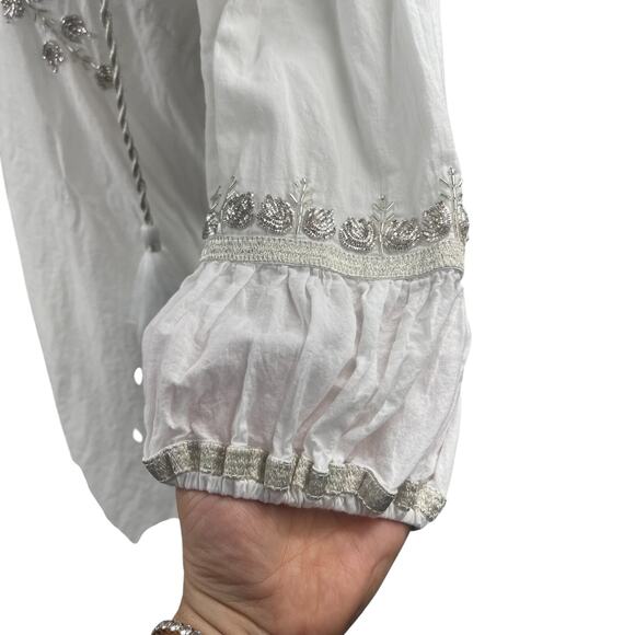 Gretchen Scott Beaded Embroidered Cotton Cleopatra Dress Sz S Beach Tassel Boho - Picture 8 of 12